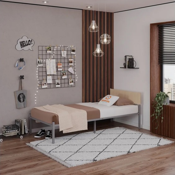 Комплект Лофт кровать 90х190 серая с бежевым чехлом тк 01 #3 Комплект Лофт кровать 90х190 серая с бежевым чехлом тк 01 #3