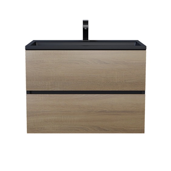 Тумба под раковину для ванной подвесная Uperwood Barsa 70х45х55 см, черная/дуб сонома #1