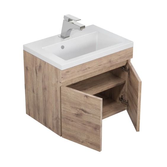 Тумба с раковиной для ванной подвесная Uperwood Eva 49х35х43 см, Крафт Табачный, с дверцами #2