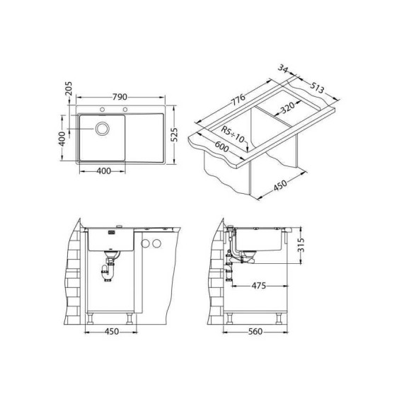 Alveus Pure 40L KMB 90 790X5251X левая кухонная мойка #2