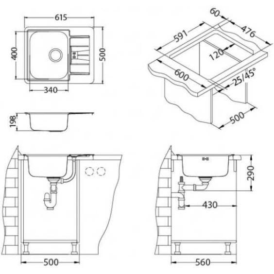 Alveus Line Maxim 60 SAT-90 610X500 LUX кухонная мойка #2