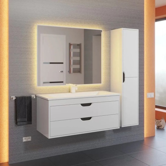Тумба под раковину для ванной подвесная Uperwood Modul 95х44,4х55 см, белая/графит #8