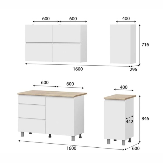 Комплект Кухонный гарнитур "Токио"; 1,6м (Серия 3) Белый текстурный/Дуб Сонома #3