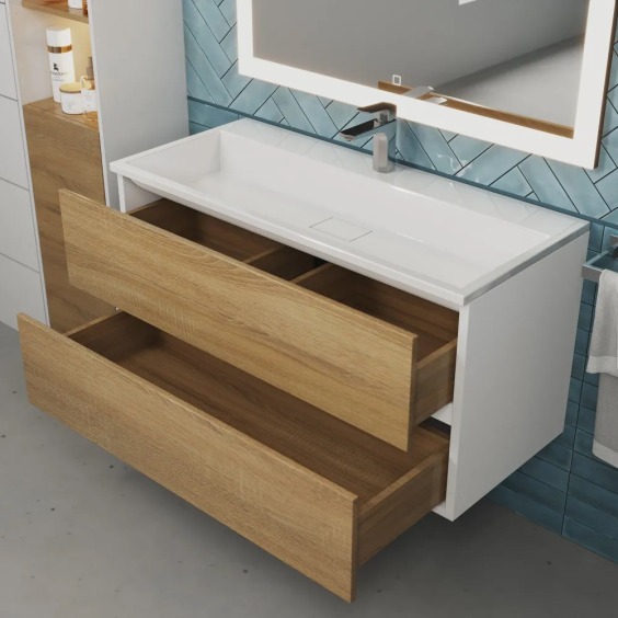 Тумба под раковину для ванной подвесная Uperwood Barsa 100х45х55 см, белая/дуб сонома #11