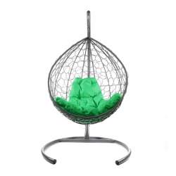 Комплект подвесное кресло Капля с ротангом серое, зеленая подушка