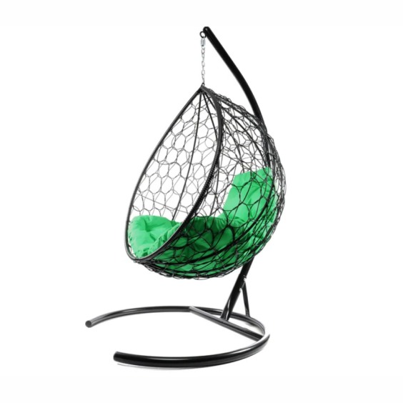 Комплект подвесное кресло Капля с ротангом черное, зеленая подушка #2
