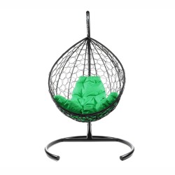 Комплект подвесное кресло Капля с ротангом черное, зеленая подушка