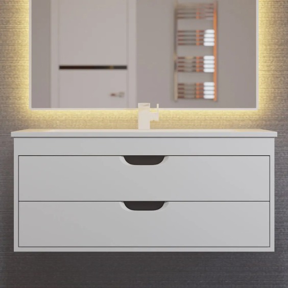 Тумба с раковиной для ванной подвесная Uperwood Modul 97х45х57 см, белая/графит #7
