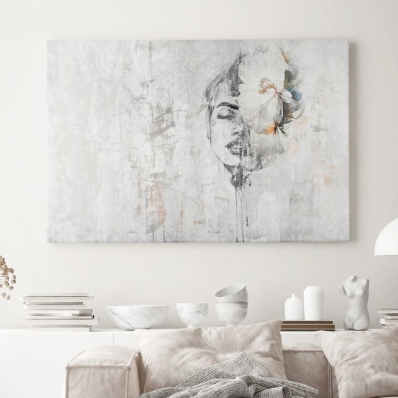 Интерьерная картина "Девушка с магнолией" на холсте, большая, размер 80х115 см #1