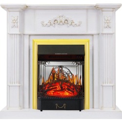 Каминокомплект Martin - Белый дуб, патина золото с очагом Majestic FX M Brass