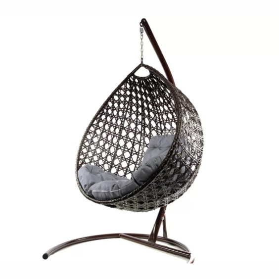 Комплект подвесное кресло Капля Люкс с ротангом коричневое, серая подушка #2 Комплект подвесное кресло Капля Люкс с ротангом коричневое, серая подушка #2