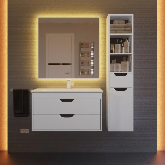 Тумба с раковиной для ванной подвесная Uperwood Modul 77х45х57 см, белая/графит #14