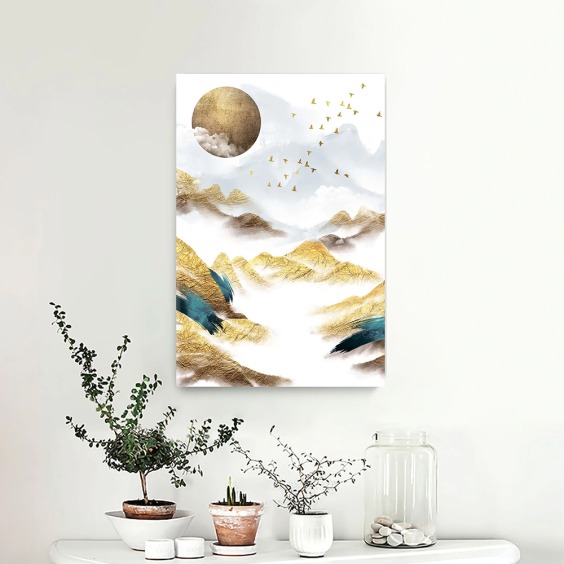 Картина на стену большая на холсте интерьерная "Луна в горах" 45х30 см #1
