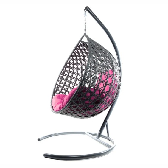 Комплект подвесное кресло Капля Люкс с ротангом серое, розовая подушка #2 Комплект подвесное кресло Капля Люкс с ротангом серое, розовая подушка #2