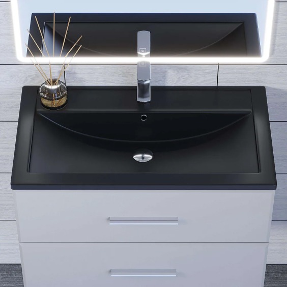 Раковина для ванной кварцевая Uperwood Foster Quartz 80х45,5х17,5 см, черная матовая, уголь #4