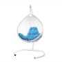 Комплект подвесное кресло Капля Люкс с ротангом белое, голубая подушка