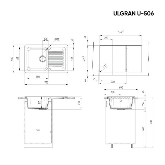 Мойка для кухни из искусственного камня Ulgran U-506-308, черный #3