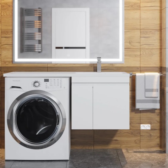 Тумба под стиральную машину подвесная Uperwood Magenta 45х50х55 см, белая, с дверцами #6