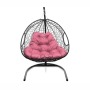 Подвесное кресло для двоих с ротангом черное, розовая подушка