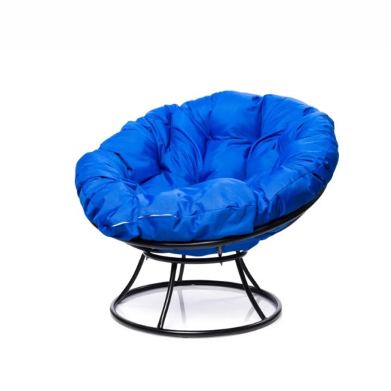Комплект кресло Папасан без ротанга черное, синяя подушка #2