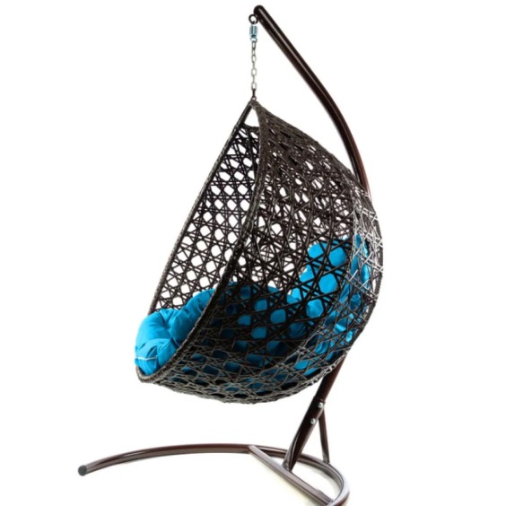Комплект подвесное кресло Капля Люкс с ротангом коричневое, голубая подушка #2 Комплект подвесное кресло Капля Люкс с ротангом коричневое, голубая подушка #2