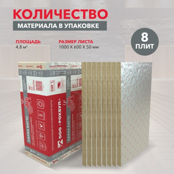 Утеплитель Rockwool Сауна Баттс 1000х600х50 мм, 8 шт. уп #6