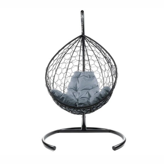 Комплект подвесное кресло Капля с ротангом черное, серая подушка #1