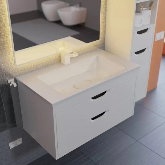 Тумба под раковину для ванной подвесная Uperwood Modul 75х44,4х55 см, белая/графит #10