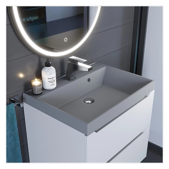 Раковина для ванной кварцевая Uperwood Classic Quartz 60х45х15 см, серая матовая, бетон #5