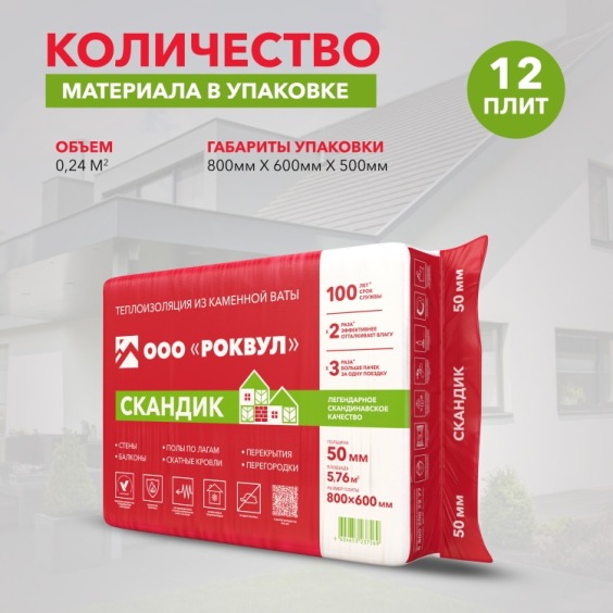 Утеплитель Rockwool Лайт Баттс скандик 800х600х50 мм, 12 шт. уп #6