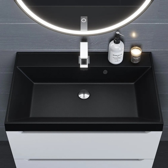 Раковина для ванной кварцевая Uperwood Classic Quartz 70х45х15 см, черная матовая, космос #5