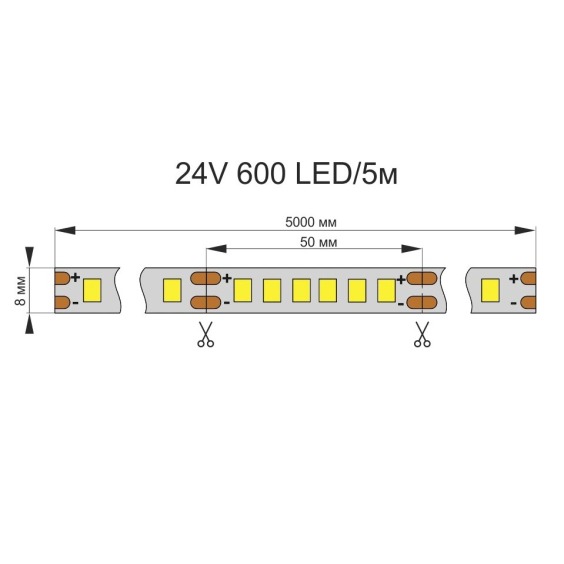 Лента светодиодная AQ Led-Line 2835 120 LED/м 24V 9,6W/м 8 мм IP20 Нейтральный белый 4000-4400 К, 5 м (15.0020) #5