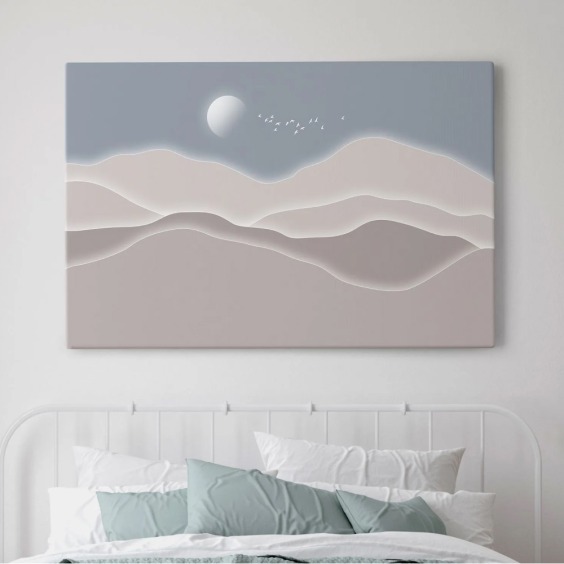 Интерьерная картина "Сумерки с птицами" на холсте, большая, размер 40 на 60 см #1