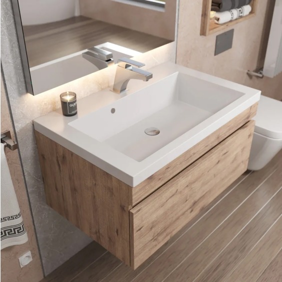 Тумба под раковину для ванной подвесная Uperwood Eva 74х47,2х35 см, Крафт Табачный, выдвижной ящик #9