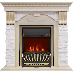 Каминокомплект Dublin - Слоновая кость с патиной / Сланец крем с очагом Aspen Gold