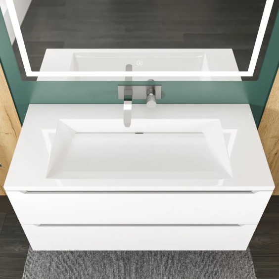 Раковина для ванной 100 см, Uperwood Infinity, без отверстия для смесителя, белая глянцевая #6