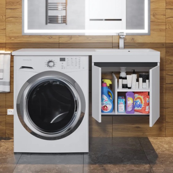 Тумба под стиральную машину подвесная Uperwood Magenta 45х50х55 см, белая/графит, с дверцами #6