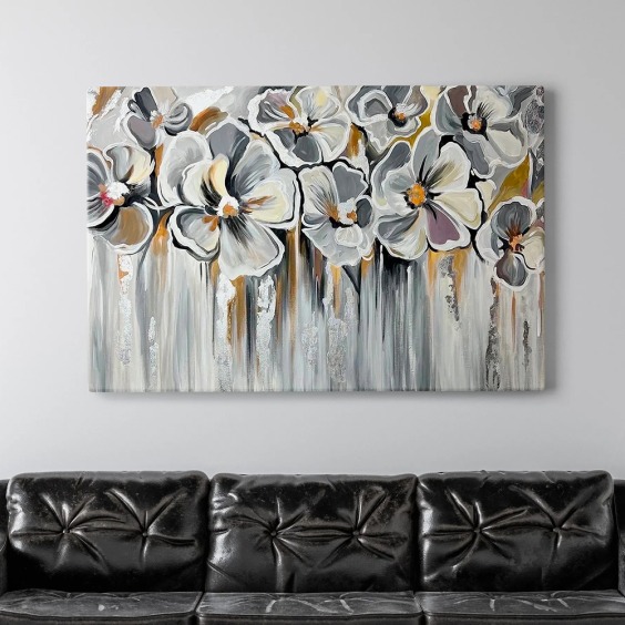 Картина на стену большая на холсте интерьерная "Белые цветы" размер 60 на 90 см #1