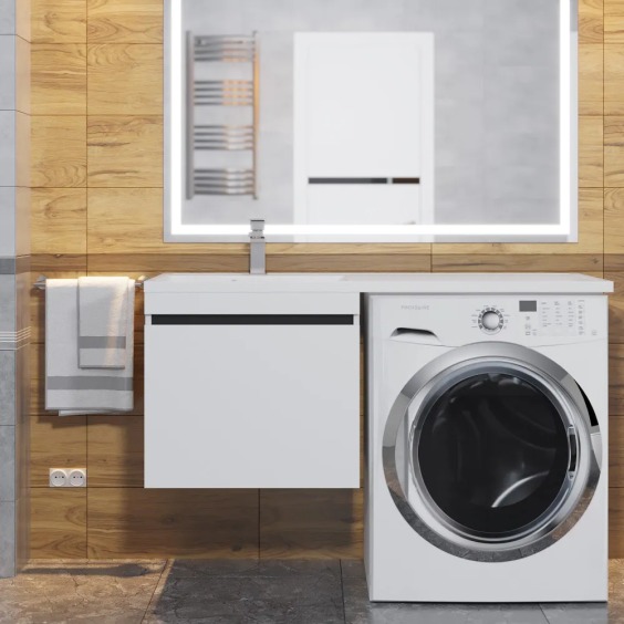 Тумба под стиральную машину подвесная Uperwood Magenta 55х50х55 см, белая/графит, выдвижной ящик #9