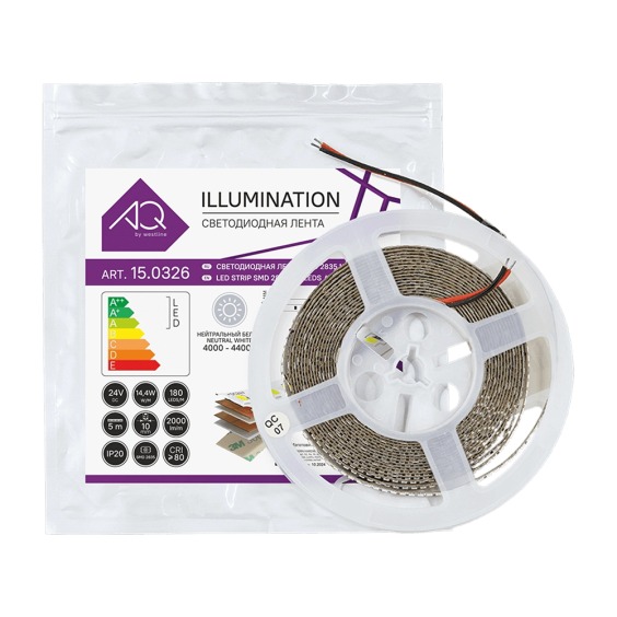 Лента светодиодная AQ Led-Line 2835 180 LED/м 24V 14,4W/м 10 мм IP20 Нейтральный белый 4000-4400 К, 5 м #4