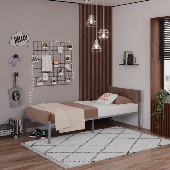 Комплект Лофт кровать 80х190 серая с коричневым чехлом тк 03 #3