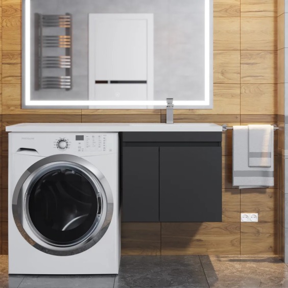 Тумба под стиральную машину подвесная Uperwood Magenta 45х50х55 см, черная, с дверцами #5