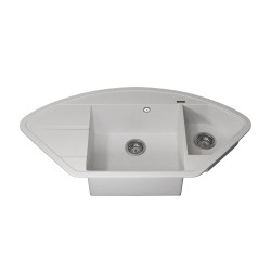 Кухонная мойка кварцевая Uperwood Quartz UPD-06-01, угловая двухсекционная, белая