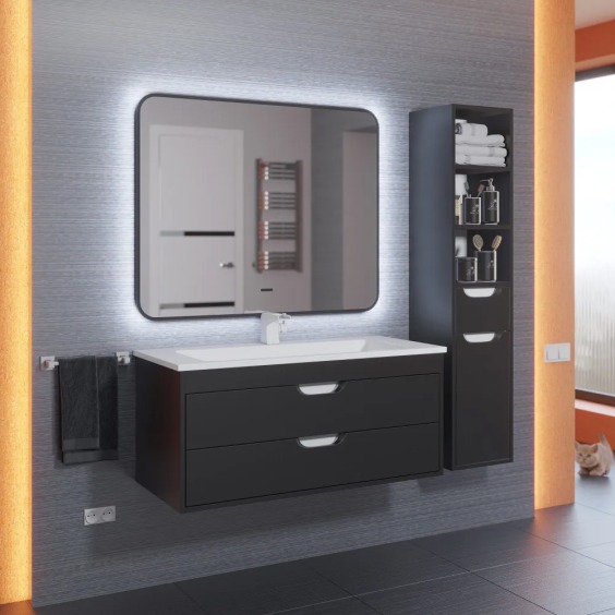 Зеркало для ванной с холодной подсветкой Uperwood Modul 65х80 см, прямоугольное, черное, сенсор/антизапотевание #2
