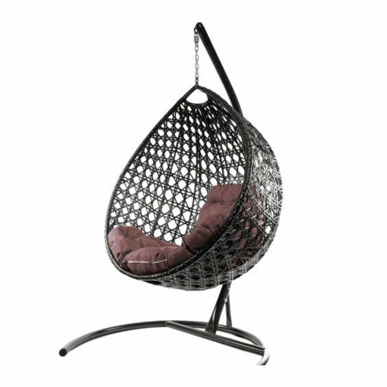 Комплект подвесное кресло Капля Люкс с ротангом коричневое, коричневая подушка #2