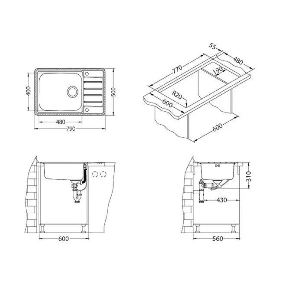 Alveus Praktik 120 SAT-90 790X500 1X кухонная мойка #3