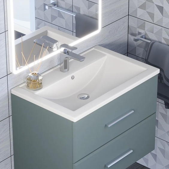 Раковина для ванной кварцевая Uperwood Foster Quartz 70х45,5х17,5 см, белая матовая, жасмин #5