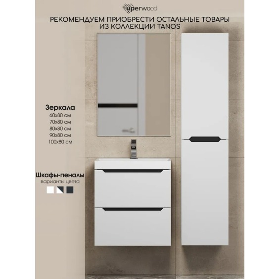 Тумба под раковину 90 см, Uperwood Tanos, белая/графит матовая #8