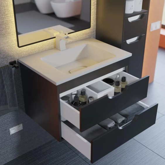 Тумба под раковину для ванной подвесная Uperwood Modul 61х44,4х55 см, черная матовая #9