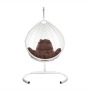 Комплект подвесное кресло Капля Люкс с ротангом белое, коричневая подушка